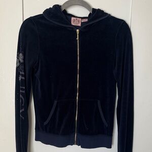 Juicy Couture Navy Velour Hoodie with Gold Accents